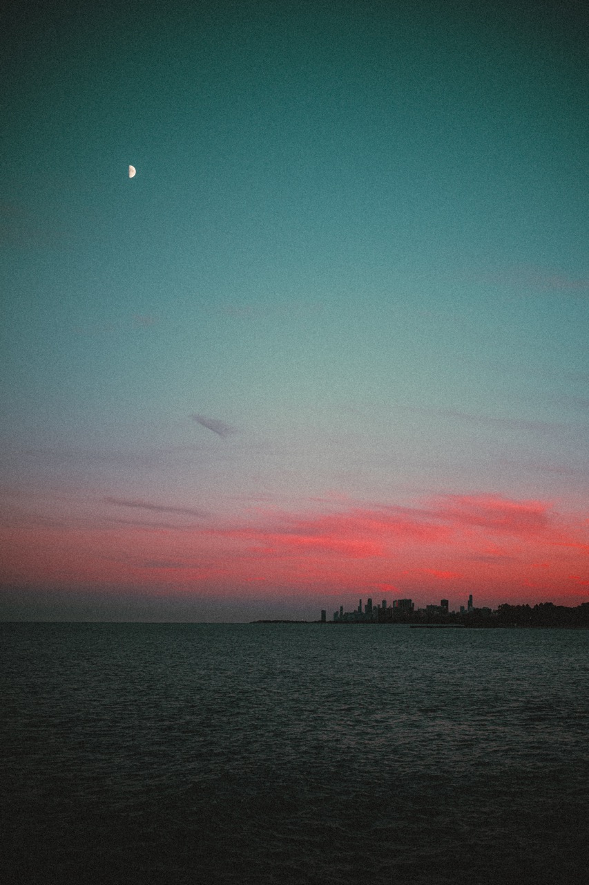 Hyper-saturated sunset with ultraviolet hues.